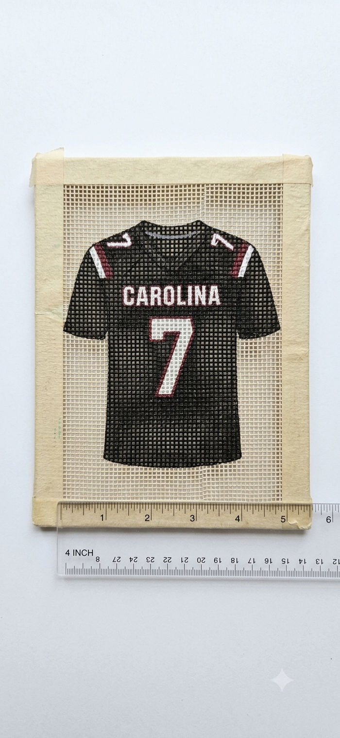 Gamecocks personalized football jersey needlepoint canvas in garnet and black, CAROLINA design