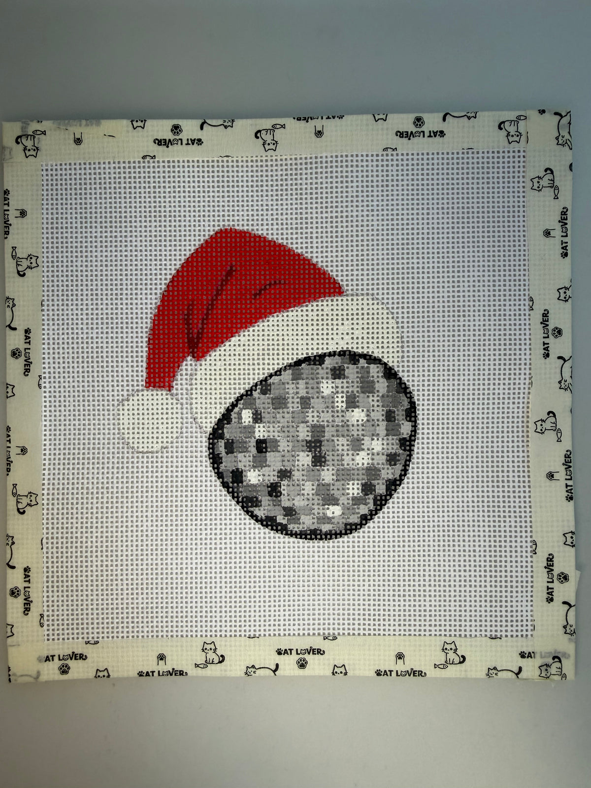 Disco Ball Santa Hat needlepoint canvas, hand-painted Christmas ornament, photo 1