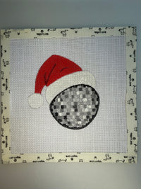 Disco Ball Santa Hat needlepoint canvas, hand-painted Christmas ornament, photo 1