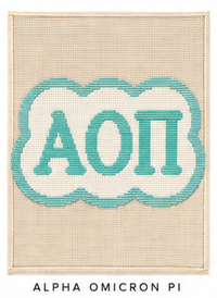 Alpha Omicron Pi mini sorority needlepoint canvas, 18ct bag charm big little gift