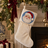 Preppy Santa Face needlepoint canvas styled as a stocking topper