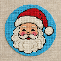 Preppy Santa Face needlepoint canvas close-up detail of hand-painted face