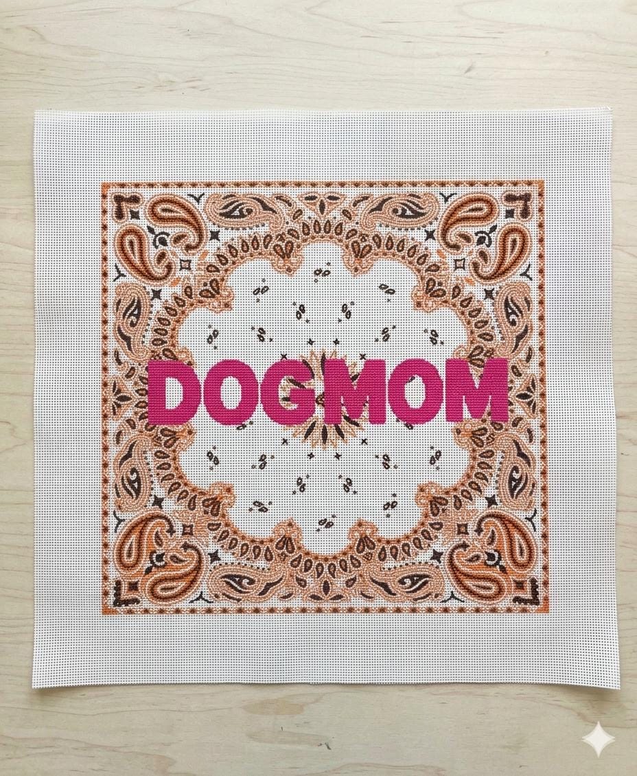 Dog Mom paisley bandana needlepoint canvas