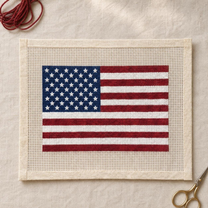 American flag needlepoint canvas, hand-painted 13 mesh