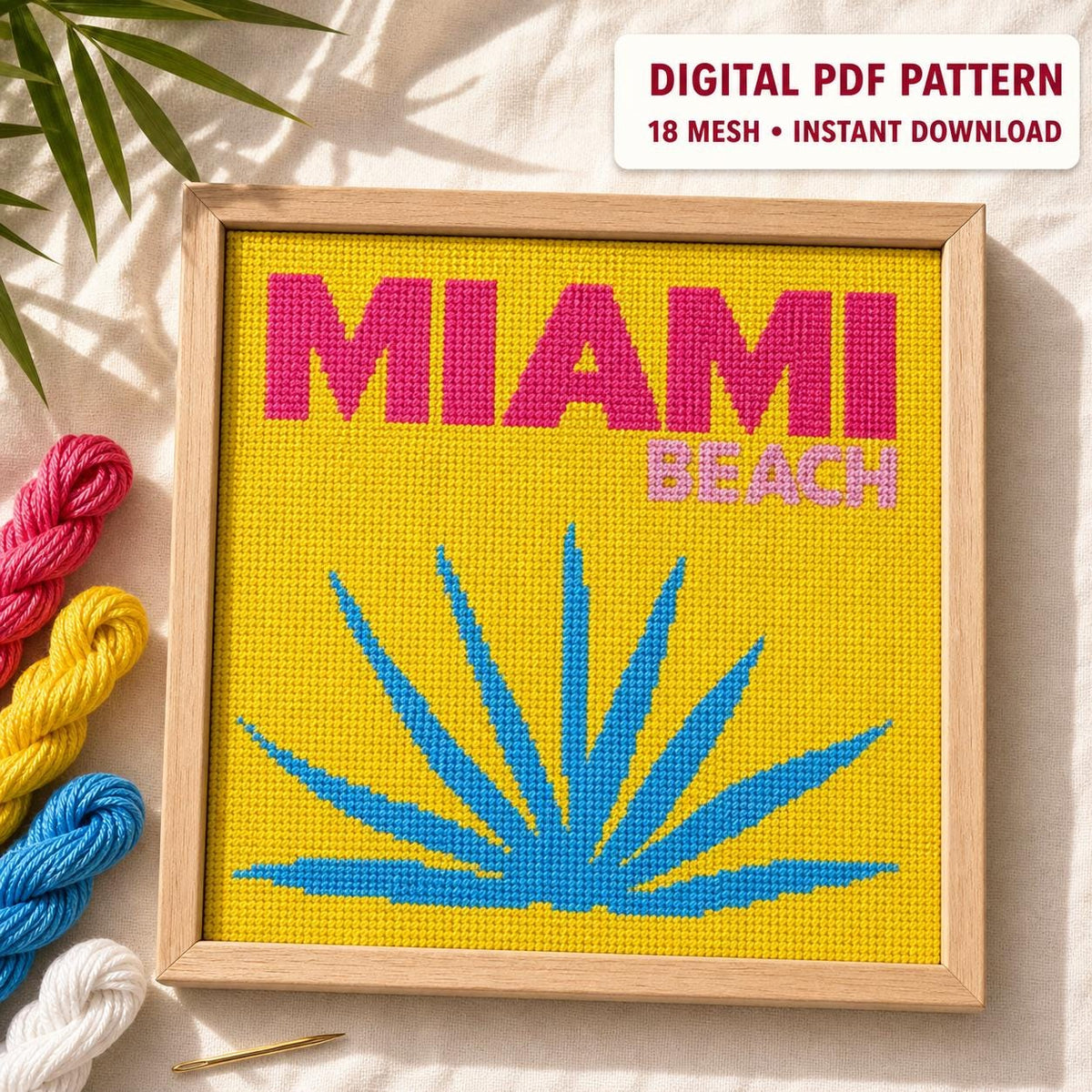 Miami Beach retro agave needlepoint pattern