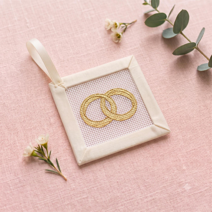 Wedding rings bouquet charm needlepoint canvas