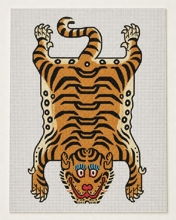 Ivory Tibetan tiger needlepoint canvas