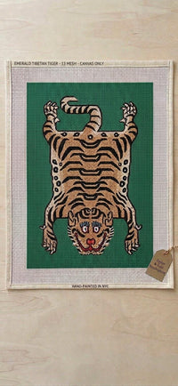 Emerald Tibetan tiger needlepoint canvas, hand-painted 13ct