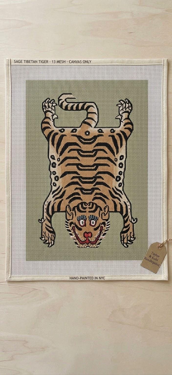 Sage Tibetan tiger needlepoint canvas