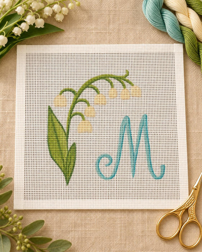 Lily of the valley monogram bouquet charm needlepoint